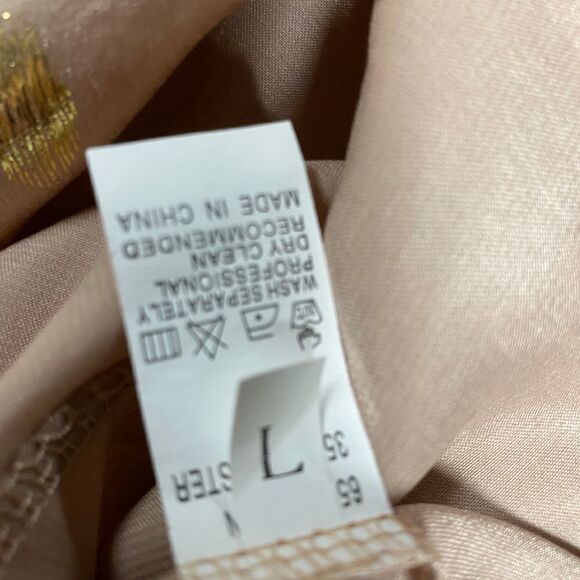 Blush & Gold Shimmer Design Sheer Long Sleeve Button Down Blouse - Picture 5 of 6